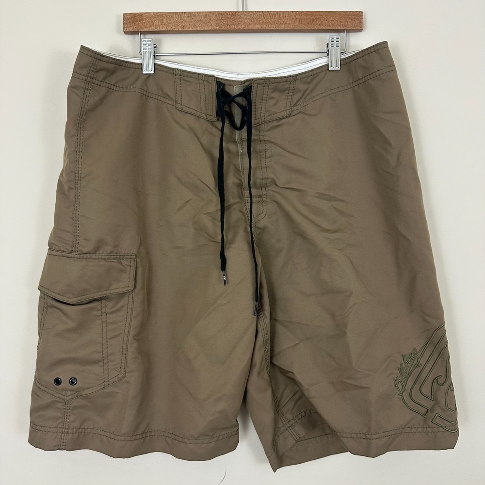 Billabong Board Shorts Olive Green Logo VTG Y2K Cargo Pockets Surfing Men 38